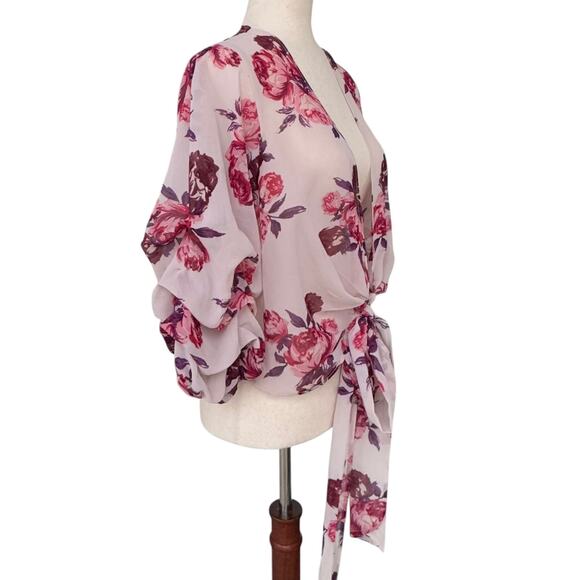Live 4 Truth Floral Tie Front Kimono Crop Top Boho Puff Sleeve Cardigan XS NWT - Picture 6 of 10